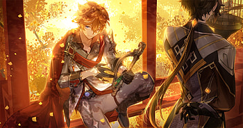 Zhongli (Genshin Impact), Tartaglia Childe (Genshin Impact), video game, Genshin Impact HD wallpaper