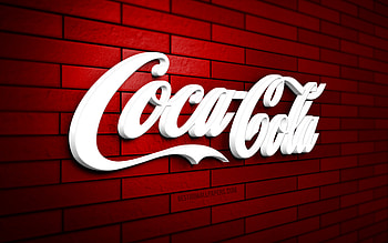 Coca-Cola 3D logo, , red brickwall, creative, brands, Coca-Cola logo, 3D art, Coca-Cola HD wallpaper