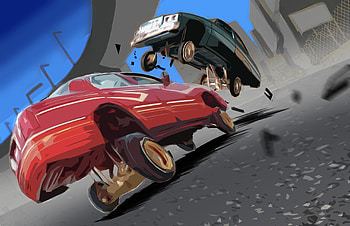 Jumping Cars, artist, artwork, digital-art, artstation HD wallpaper