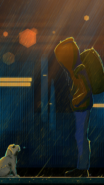 Rainy Reflections: A Boy and His Loyal Dog in the Storm, sad, dog, rain, artistic, boy HD phone wallpaper