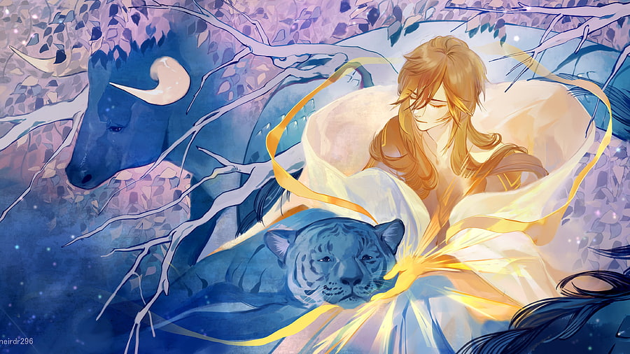 Zhongli Tiger Trees Background Genshin Impact HD wallpaper