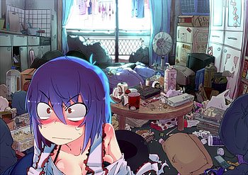 touhou, bedroon, short hair, blush, purple hair HD wallpaper