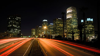 city, night, lights, road, los angeles HD wallpaper
