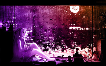 Colourful Night, night, city, moon, girl, colouful HD wallpaper