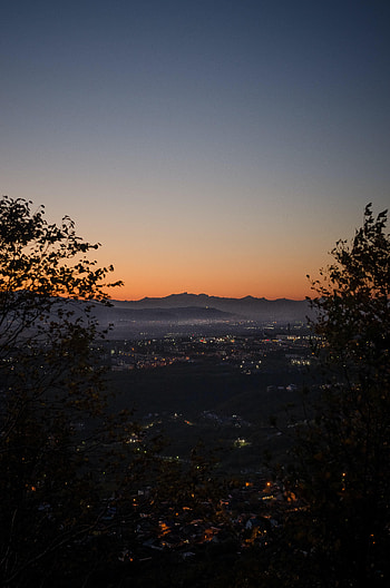 Cities, Sunset, Mountains, City, View From Above HD phone wallpaper