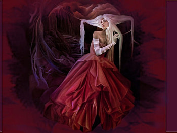 Wisps of White Hair, darkness, lady, red dress, white hair HD wallpaper