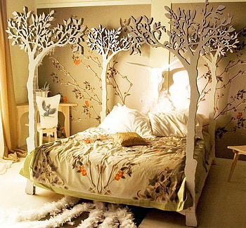 Tree bed, style, leaves, bed, room, nature light, branches, trees HD wallpaper