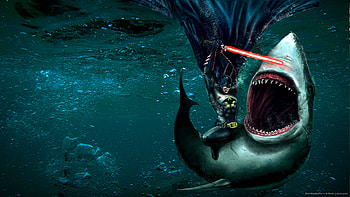 batman verses shark, batman, shark, lightsabor, ocean HD wallpaper