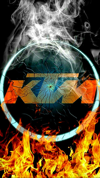 KTM, motorcycle, smoke, fire, logo, brand HD phone wallpaper