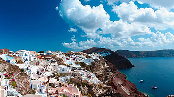 fabulous panorama of santorini, sea, clouds, cliff, town HD wallpaper