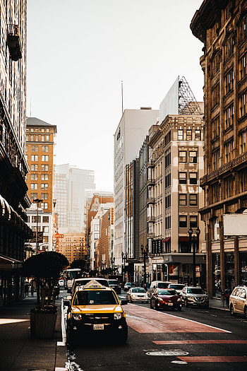 Cities, Taxi, City, Building, Street HD phone wallpaper