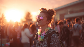 Spring Break Vibes with Woman in Golden Sunlight, woman, sunglasses, festival HD wallpaper