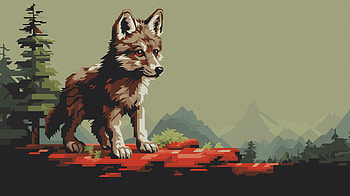 Majestic Wolf Cub, wolf cub, wolf, nature, landscape, pixel art HD wallpaper