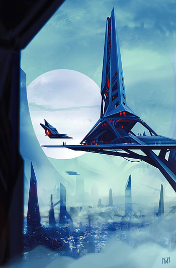 Art, City, Sci-Fi, Future, Space Station HD phone wallpaper