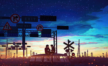 Anime Boys Listening To Music Sitting On Van, anime, anime-boy, artist, artwork, digital-art HD wallpaper
