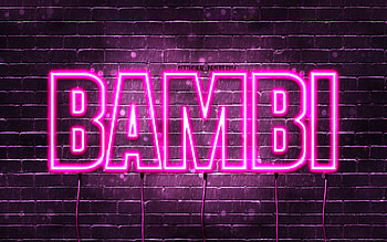 Bambi, , with names, female names, Bambi name, purple neon lights, Bambi Birtay, Happy Birtay Bambi, popular italian female names, with Bambi name HD wallpaper