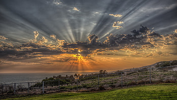 Sunset, landscape, sky, nature HD wallpaper