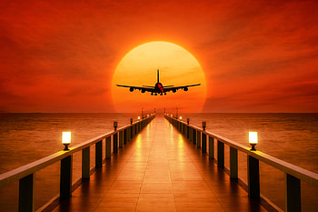 Art, Sunset, Plane, Airplane, Wharf, hop, Berth HD wallpaper