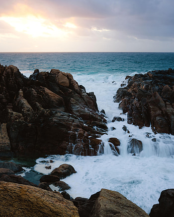 Nature, Sea, Rocks, Horizon, Spray HD phone wallpaper