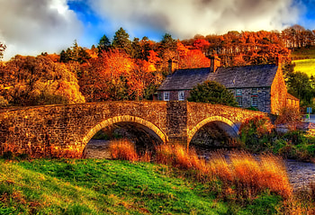 Wales, , House, , Bridge, Fall, Grass, , River, United Kingdom HD wallpaper