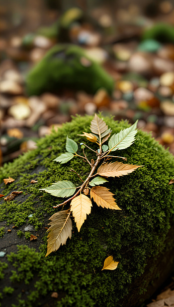 : Moss-Kissed Autumn Branch, leaf, moss, branch, forest, Autumn HD phone wallpaper