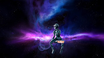 Cyborg Warrior In Cosmic Nebula, cyborg, warrior, nebula, star, artist, artwork, art, digital-art, ai, artstation HD wallpaper