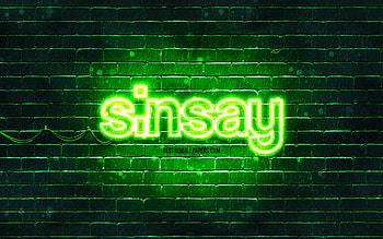 Sinsay green logo, , green brickwall, Sinsay logo, brands, Sinsay neon logo, Sinsay HD wallpaper