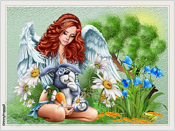 FANTASY GARDEN, ART, RABBIT, ANGEL, ABSTRACT HD wallpaper