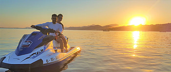 Sunset jet ski safari, Alcudia exploration, Breath-taking views, Serene beauty HD wallpaper