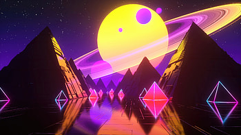 Planetary Rings Pyramid , synthwave, shapes, artist, artwork, digital-art HD wallpaper