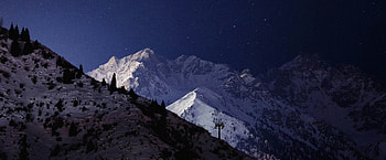 Medeu District Kazakhstan Almaty Night, winter, nature, mountains HD wallpaper