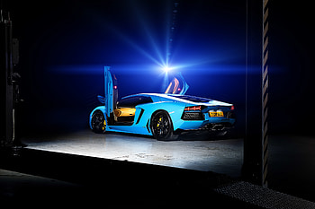 Blue, sports car, Lamborghini Aventador HD wallpaper