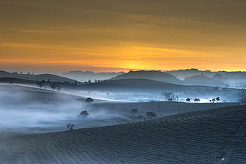 Farms, sunrise, horizon, landscape, dawn, nature HD wallpaper