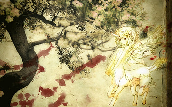 Creature, wings, centaur, pegasus, tree, horn, blood splatters, unicorn, blood HD wallpaper