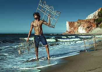 Marlon Teixeira, blue, sea, summer, model, man, water, beach HD wallpaper