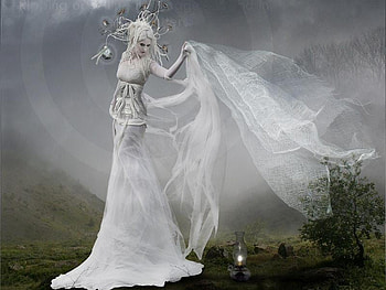 Fantasy Girl in White, bush, girl, white, fantasy HD wallpaper