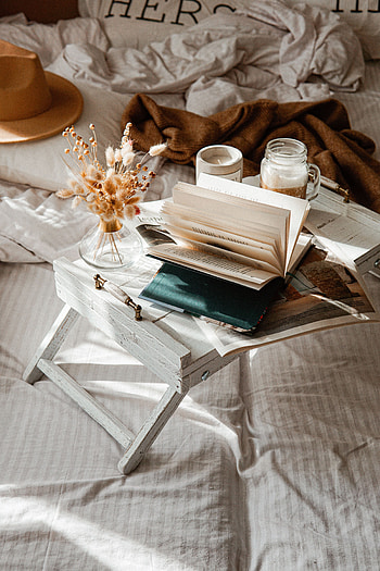 Miscellanea, Miscellaneous, Cup, Bouquet, Table, Book, Bed, Coziness, Comfort, Mug, Side Table HD phone wallpaper