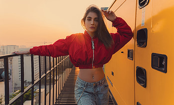 Women In Red Zip Up Jacket, girls, model, jacket HD wallpaper
