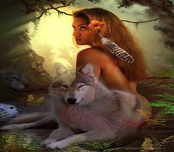 His Spirit Lives On, spirit, abstract, fantasy, wolf, woman HD wallpaper