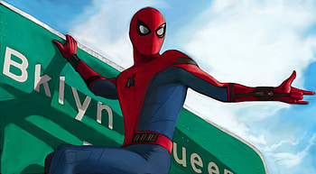 Spider Man Homecoming On Sign Board Artwork, spiderman-homecoming, spiderman, 2017-movies, movies, artist, artwork, deviantart HD wallpaper