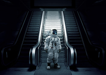 Space Suit, Miscellanea, Miscellaneous, Ladder, Stairs, Escalator, Cosmonaut, Spacesuit, Astronaut HD wallpaper