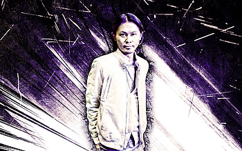 Ken Ishii, grunge art, music stars, japanese DJs, violet abstract rays, japanese celebrity, Ken Ishii HD wallpaper