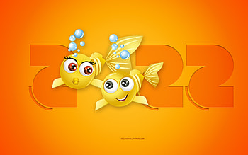 2022 Pisces Year, Happy New Year 2022, yellow background, 3D Pisces zodiac sign, 2022 New Year, Pisces zodiac sign, 2022 concepts, Pisces HD wallpaper