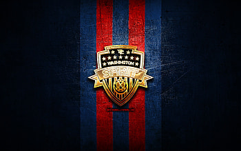 Washington Spirit FC, golden logo, NWSL, blue metal background, american soccer club, National Womens Soccer League, Washington Spirit logo, soccer, Washington Spirit HD wallpaper