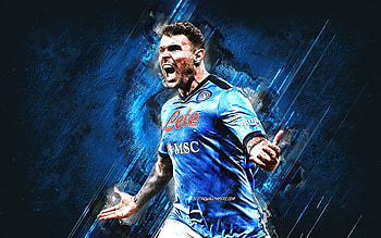Andrea Petagna, Napoli, Serie A, Italian footballer, portrait, blue stone background, football, grunge art HD wallpaper
