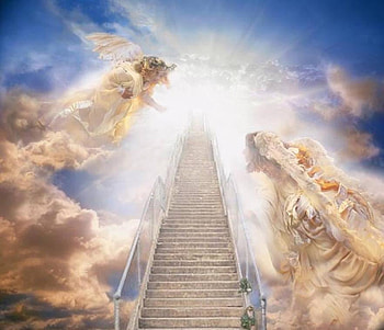 heavens clouds sky lovely . jpg, angels waiting, stairs, heaven HD wallpaper