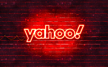 Yahoo red logo, , red brickwall, Yahoo logo, brands, Yahoo neon logo, Yahoo HD wallpaper