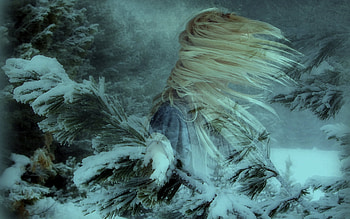 She is lost in a Snow Blizzard, winter, fantasy, forest, woman, dream HD wallpaper