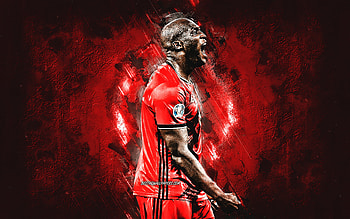 Romelu Lukaku, Belgium national football team, red stone background, Belgian football player, Belgium football, Lukaku art, grunge art HD wallpaper