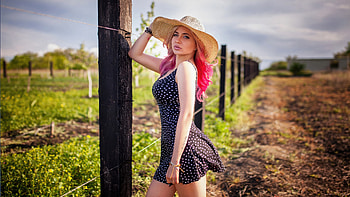 Girl In Hat And Dress Strikes A Pose By The Fence, girls, model, hat HD wallpaper